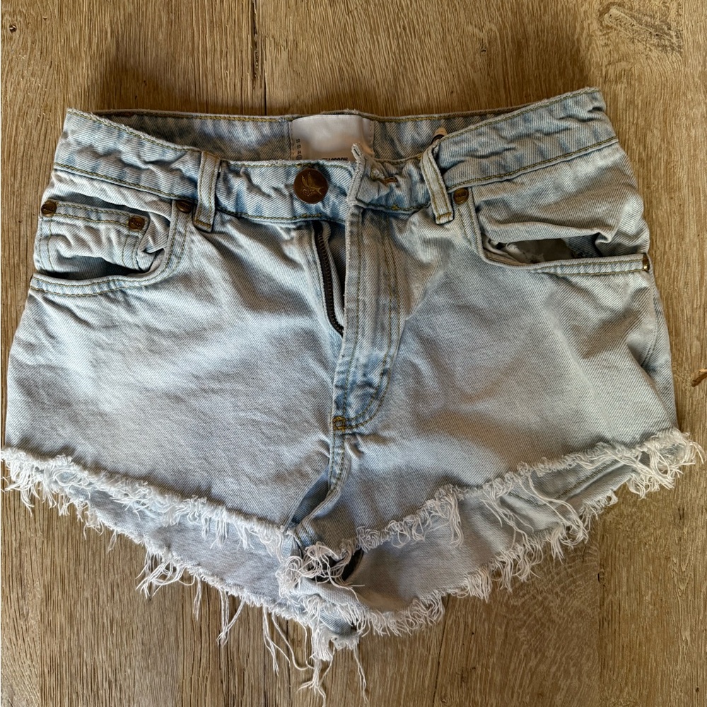 One Teaspoon Blue Jean Shorts Distressed Frayed Hem